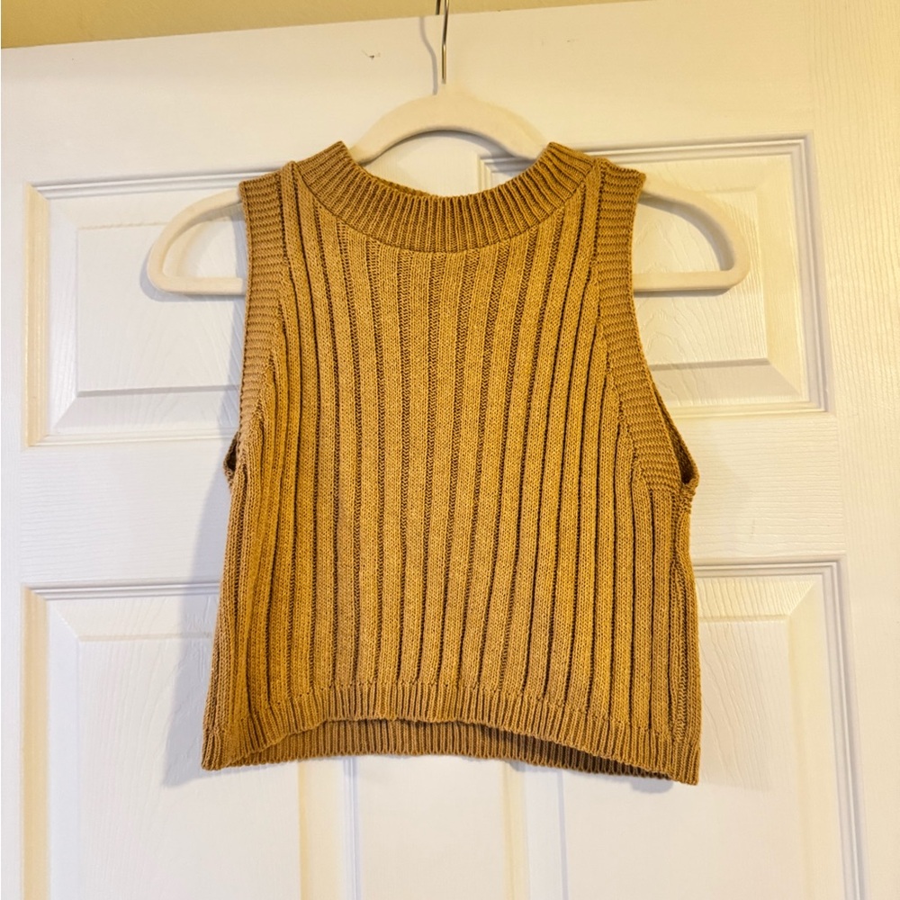 Ribbed Knit Sleeveless Top in Tan